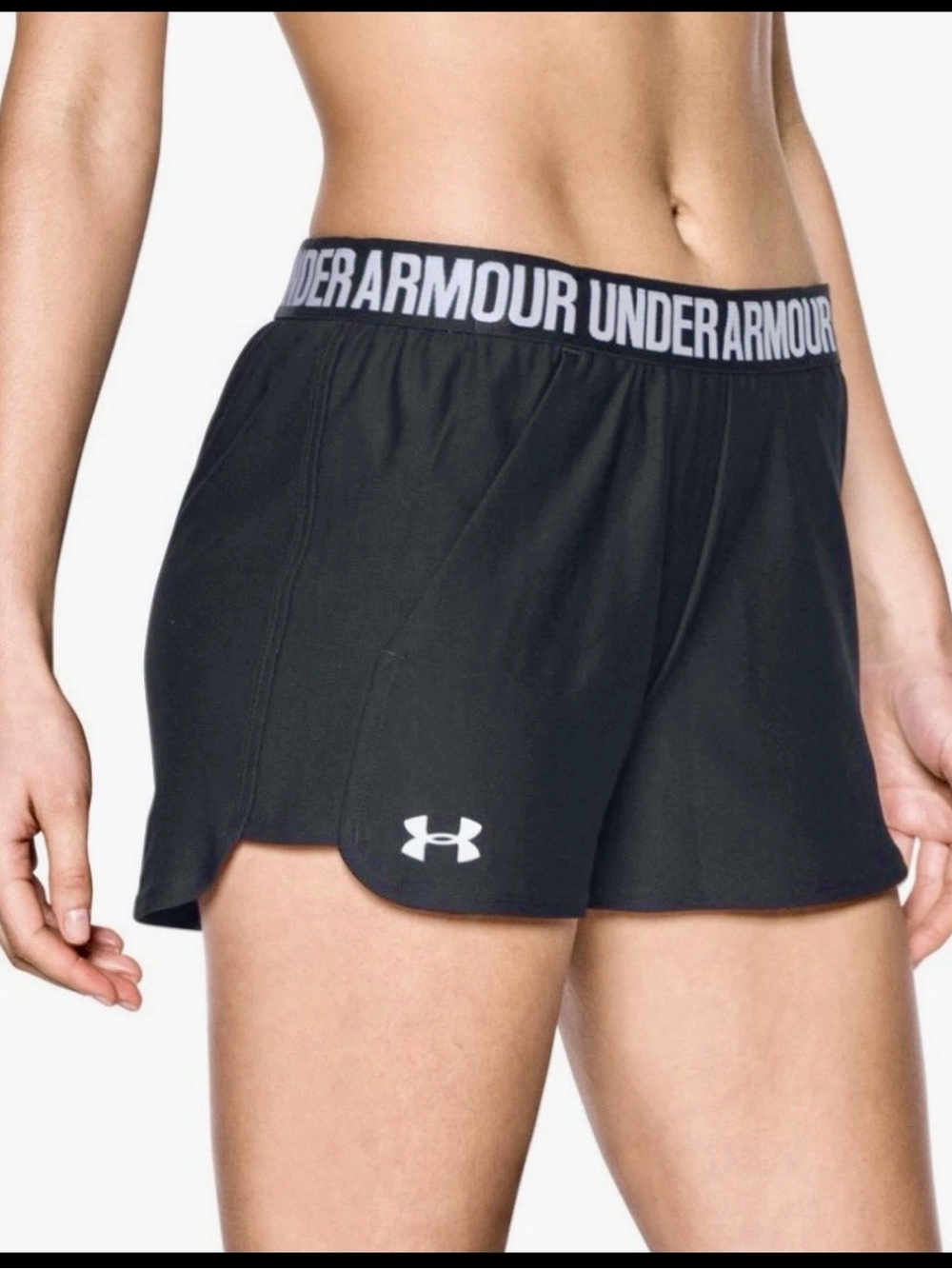 LG Under Armor Black Athletic Shorts with White Logo and Branded Waistband